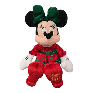 Disney Store Minnie Mouse 2019 Christmas Holiday Plush Dress Bow Red Green 16”